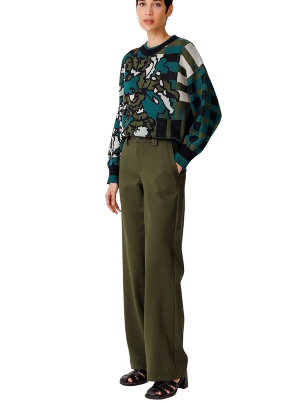 SKFK Deep Green Tencel Straight Leg Trousers Mid Rise Tailored Pants US 6 NWT - Picture 4 of 12
